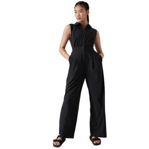 Athleta Black Brooklyn Heights Front Zip Sleeveless Wide Leg Jumpsuit Size 12